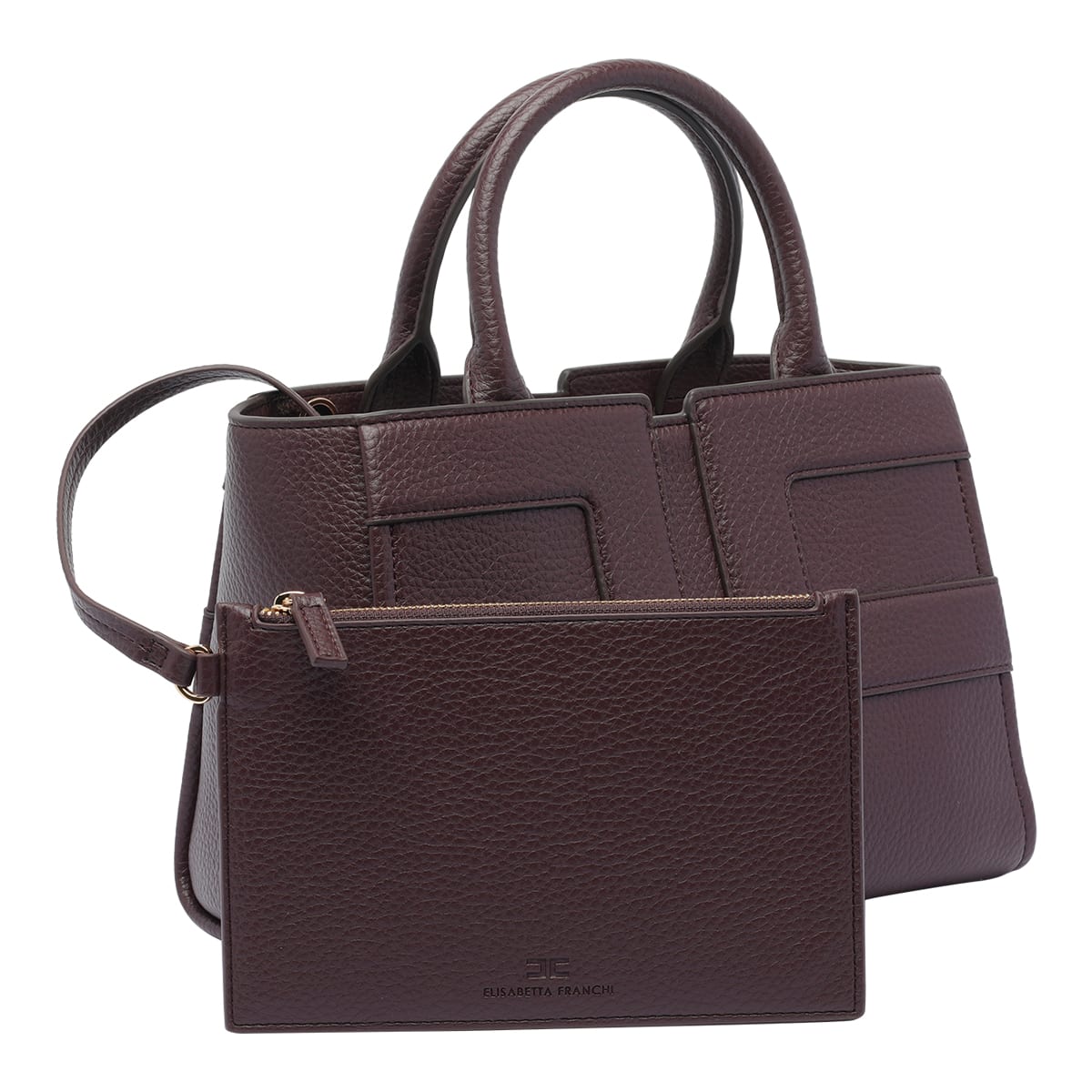 Elisabetta Franchi Leather Textured Shoulder Bag With 2 Handles In Red