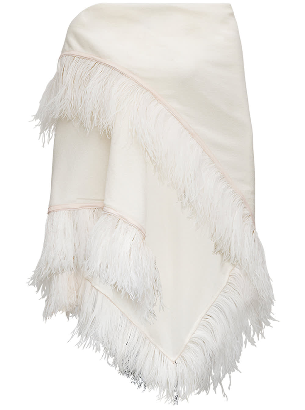 Mixik White Andersson Cashmere Cape With Feathers