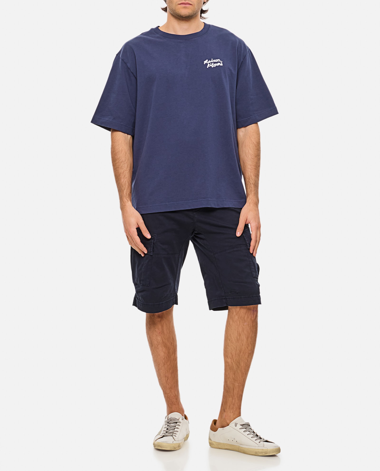 Maison Kitsuné Maison Kitsune Handwriting Embroidery Oversize Tee In Ink Blue