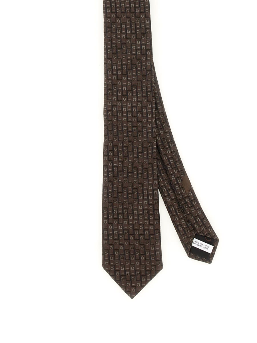 Shop Ferragamo Jacquard Tie In Brown