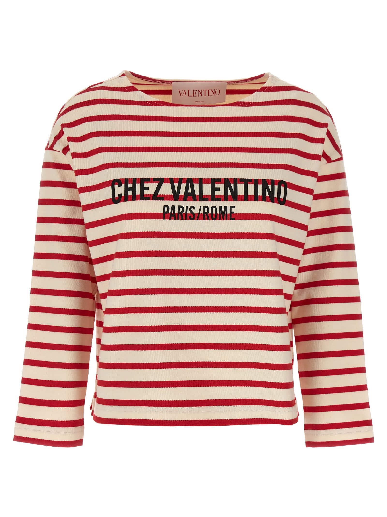 Valentino Womens Avorio Rosso Striped Brand-print Cotton-jersey T-shirt In Red