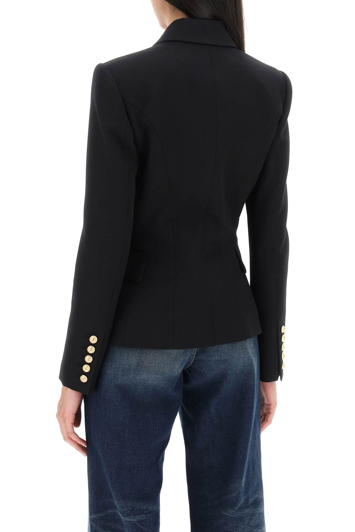 Shop Balmain Double-breasted Jacket In Wool In Black