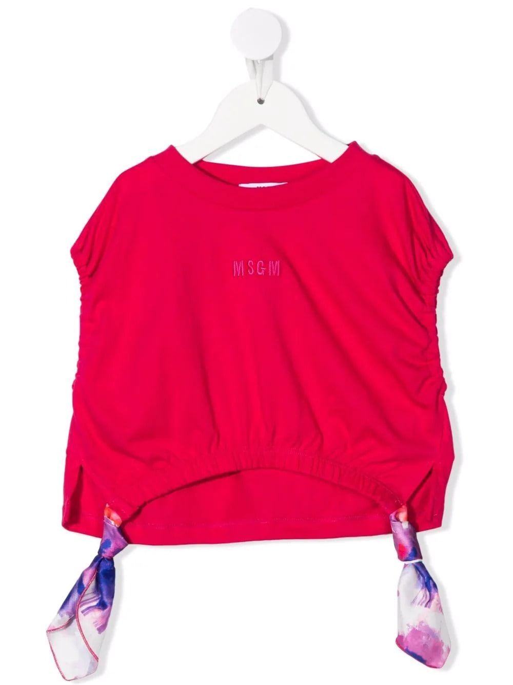 MSGM Kids Fuchsia T-shirt With Micro Logo And Multicolored Foulard