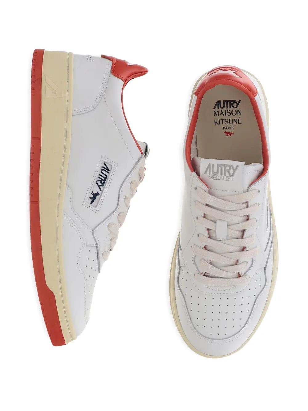 Autry X Maison Kitsune Medalist Low Top Sneakers In White