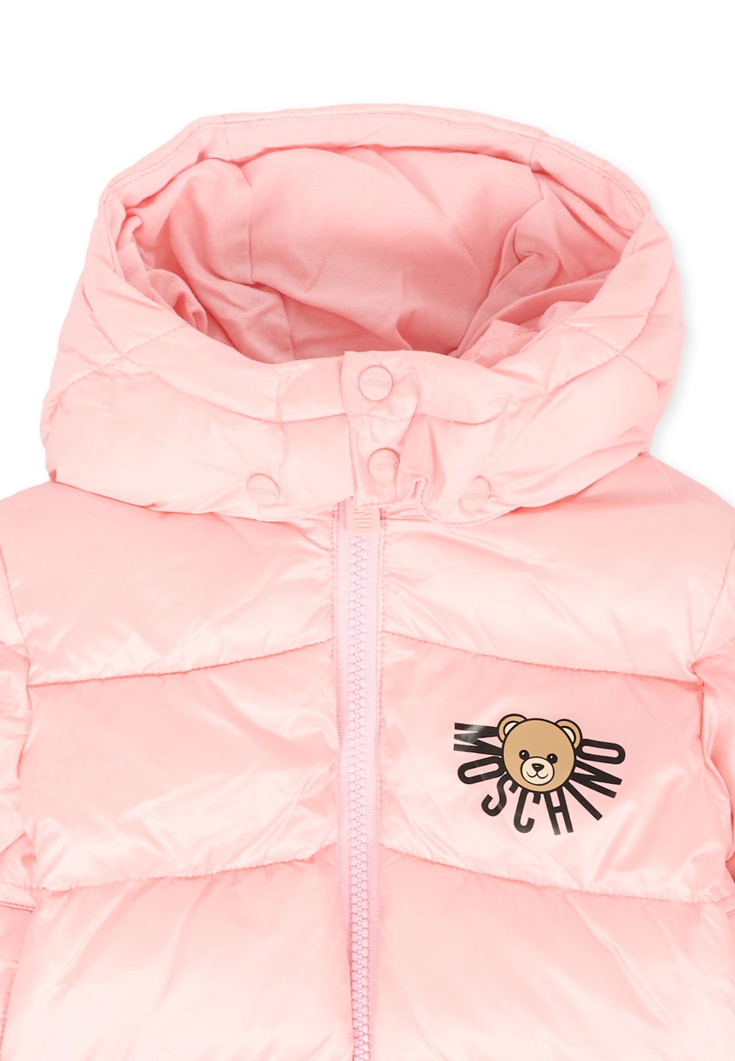 Moschino Pink Down Jacket For Baby Girl With Teddy Bear In Pink
