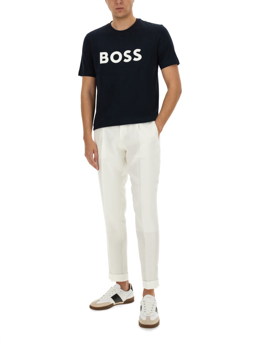 Shop Hugo Boss Linen Pants In White