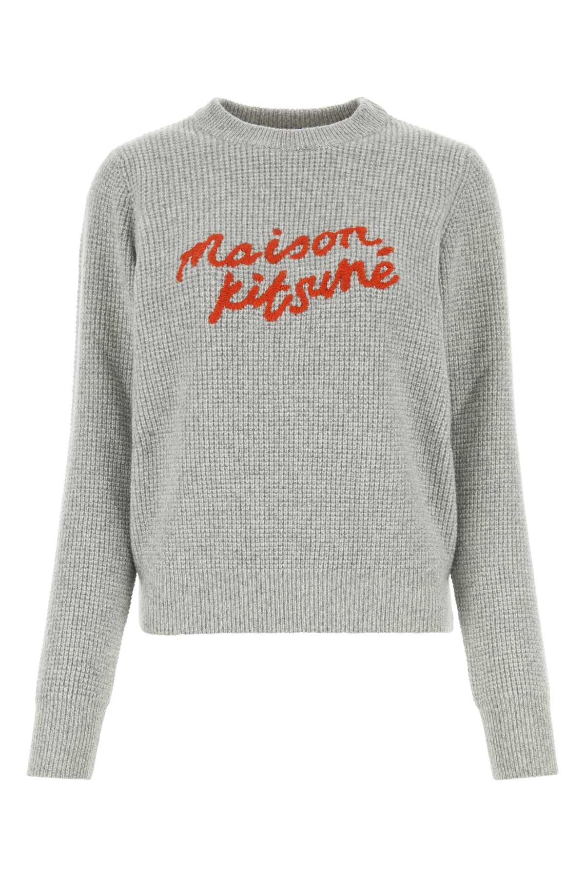 Shop Maison Kitsuné Light Grey Wool Sweater In Light Grey Melange