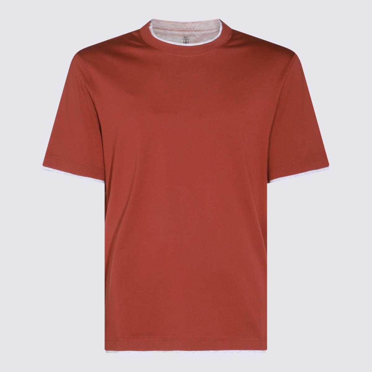 Shop Brunello Cucinelli Red Cotton T-shirt In Corallo+grigio Chiaro