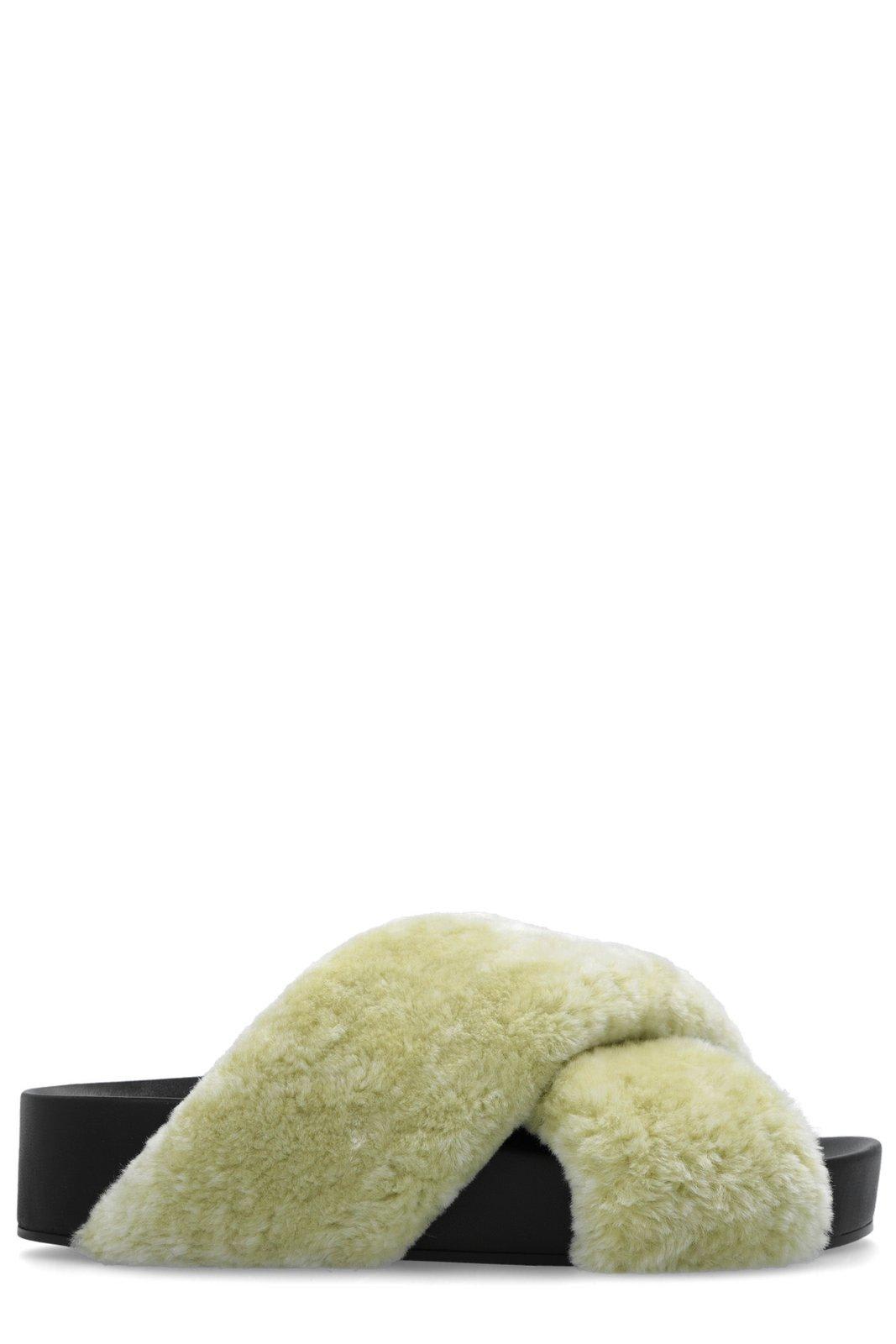 Shop Jil Sander Shearling Open-toe Sandals In Green