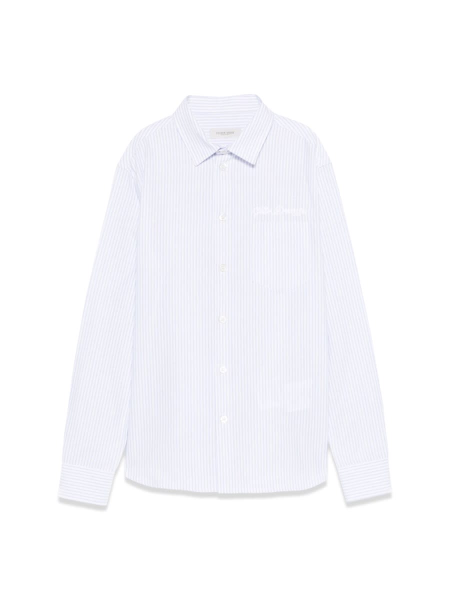 Golden Goose Golden/ Boys Regular Shirt/ Striped Cotton With Embroidery