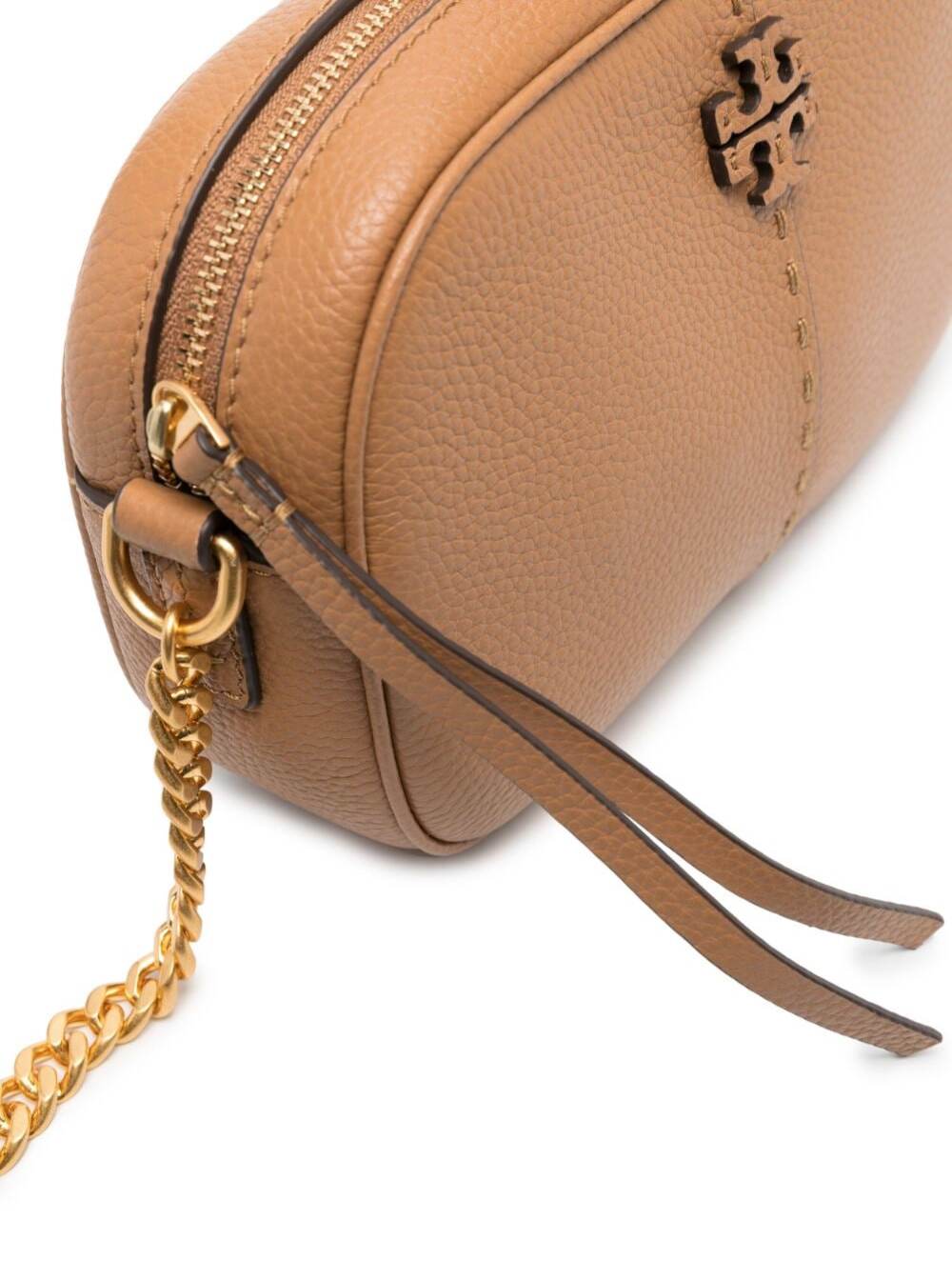 Shop Tory Burch Mcgraw Beige Crossbody Bag With Double T Detail In Grained Leather Woman In Brown