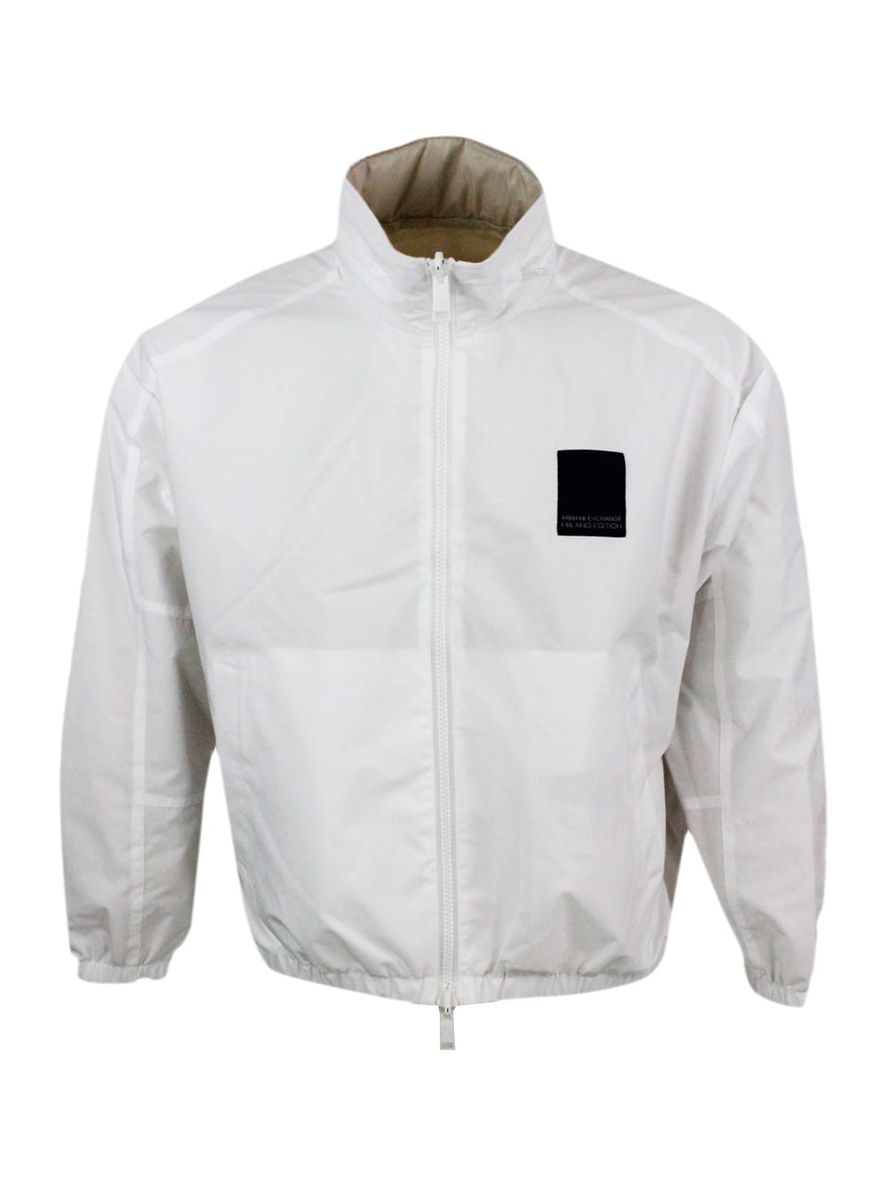 Armani Collezioni Reversible Windproof Jacket In Light Technical Fabric, Milano Edition Line, Zip Closure And Conceale In White