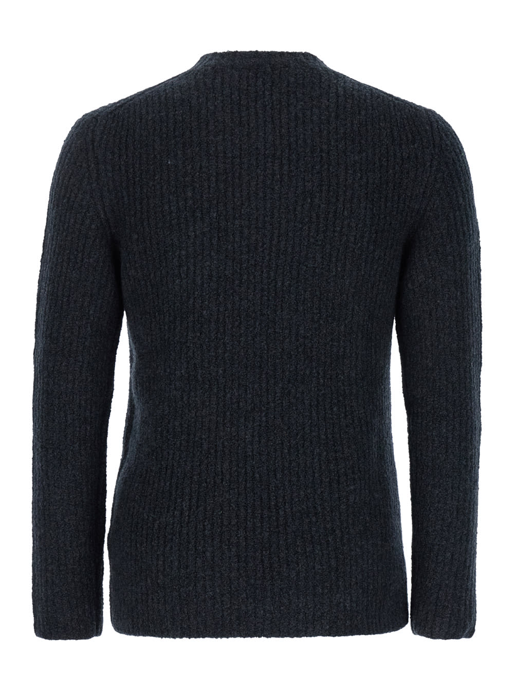 Shop Autry Grey Crewneck Sweater With Logo Patch In Ribbed Wool Man In Black