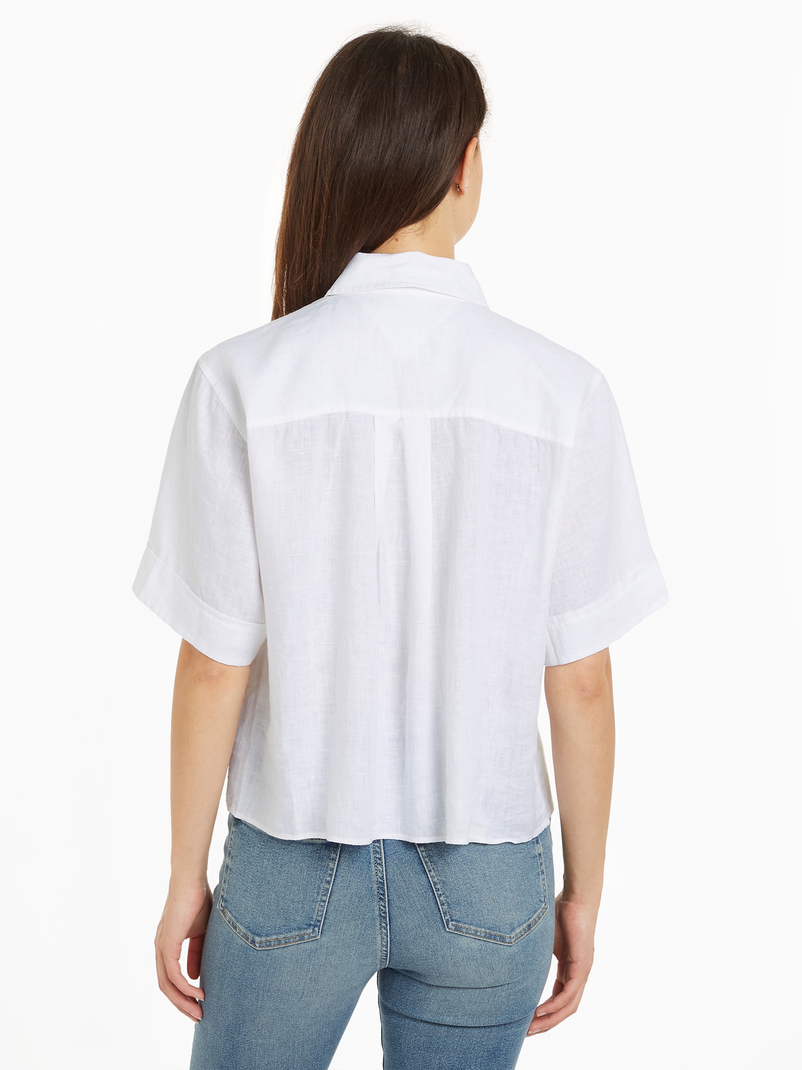 Shop Tommy Hilfiger Relaxed Fit Linen Shirt With Short Sleeves In Optic White
