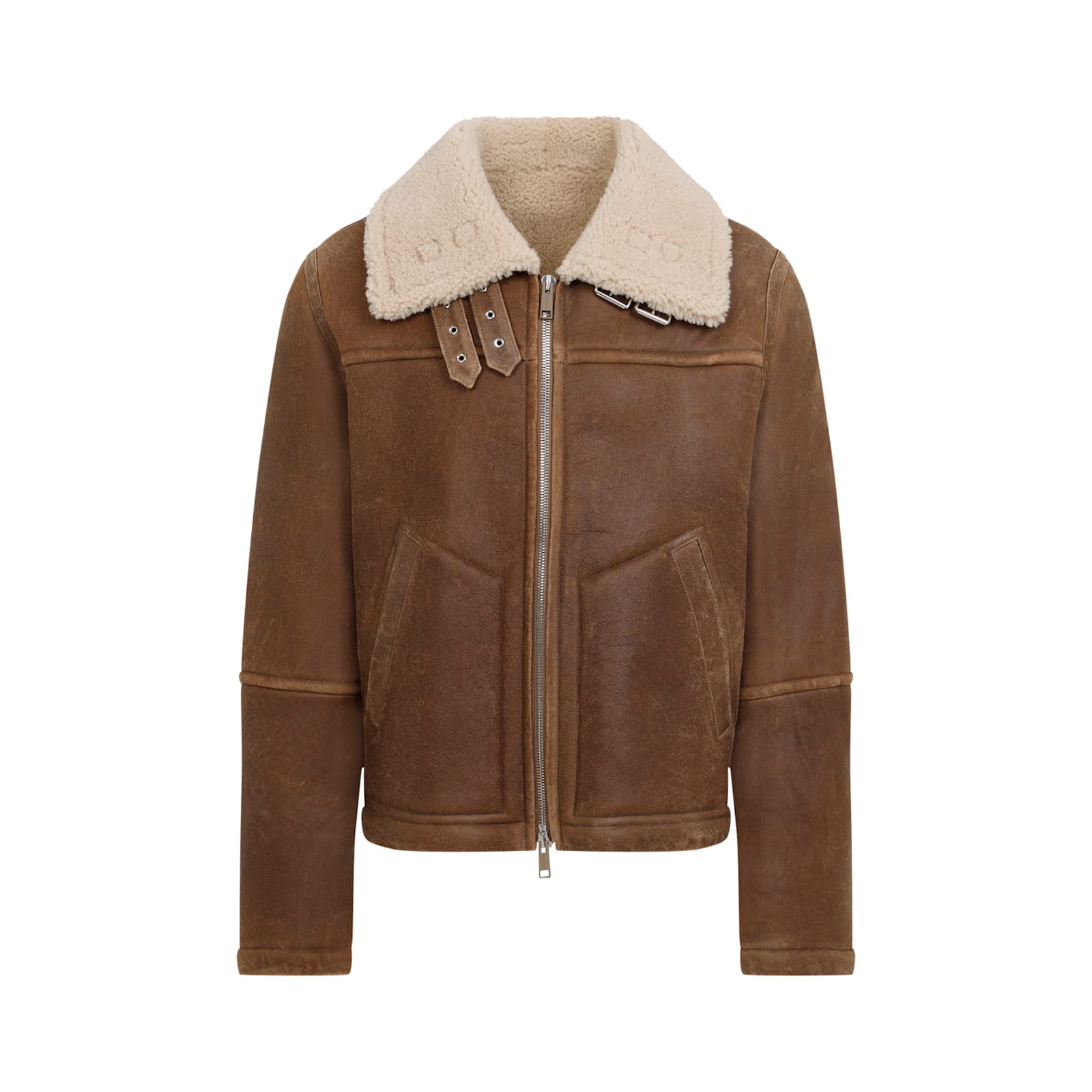 Shop Yves Salomon Leather Jacket In Aviateur