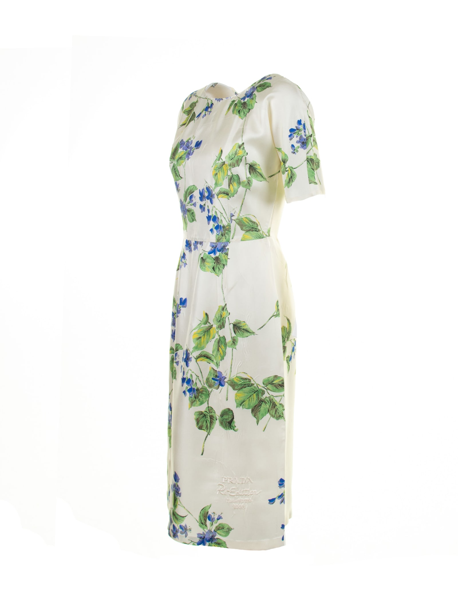 Shop Prada Long Dress In Floral Twill In Talco