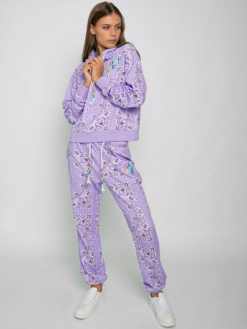 Mc2 Saint Barth Cotton Bandanna Hoodie With Saint Barth Embroidery In Purple