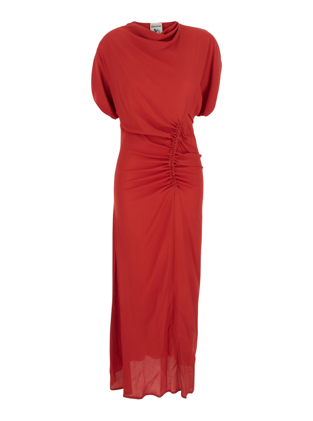 santiago Red Long Dress With Front Ruching Detail In Silk Blend Woman