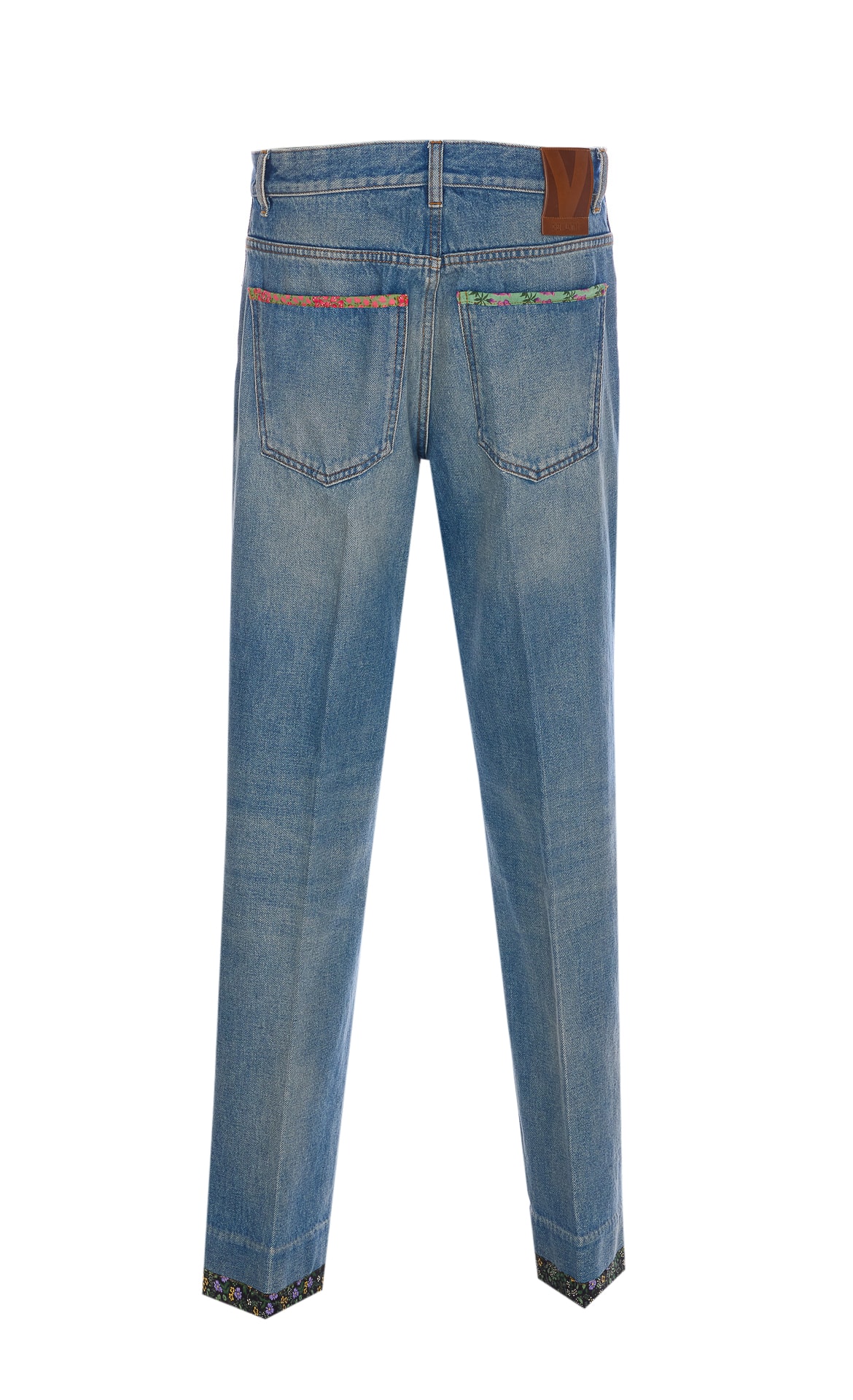 Valentino Straight-fit Denim Pants With Colorful Embellishments In Blue