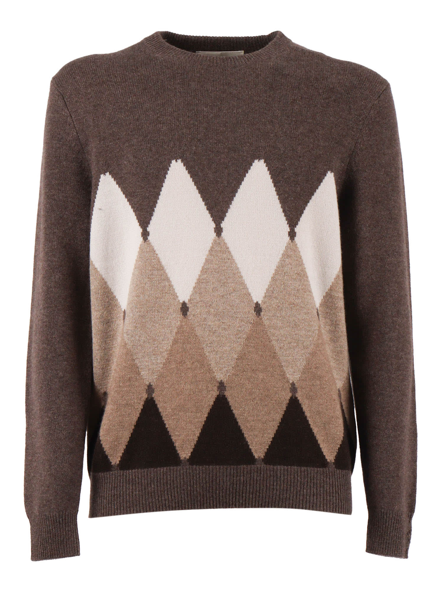 Ballantyne Diamond-patterned Round-neck Sweater In Brown