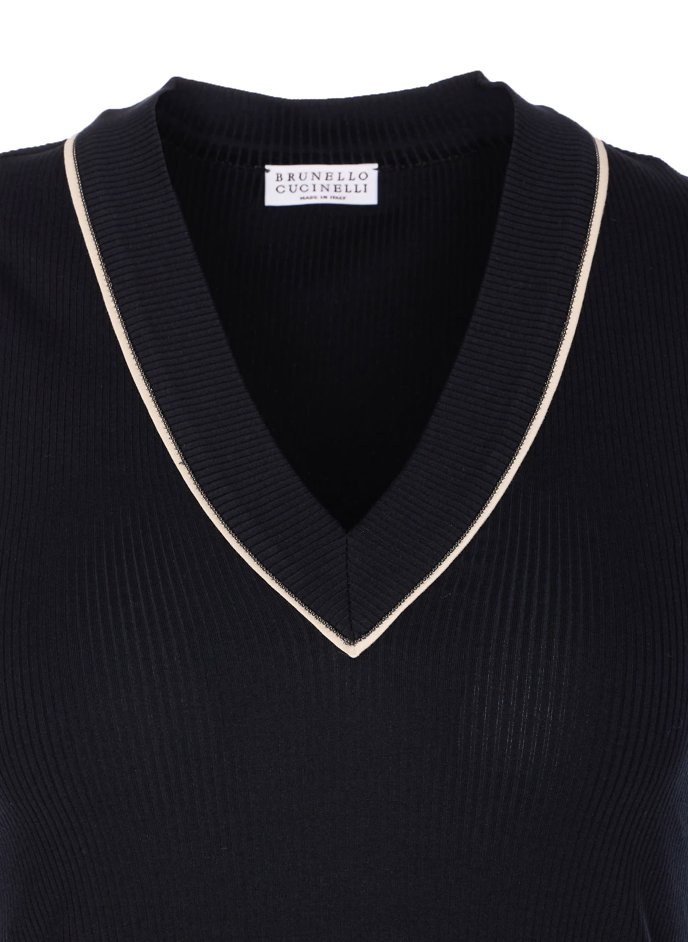 Brunello Cucinelli Sleeveless V-neck Ribbed Texture Tank Top In Black