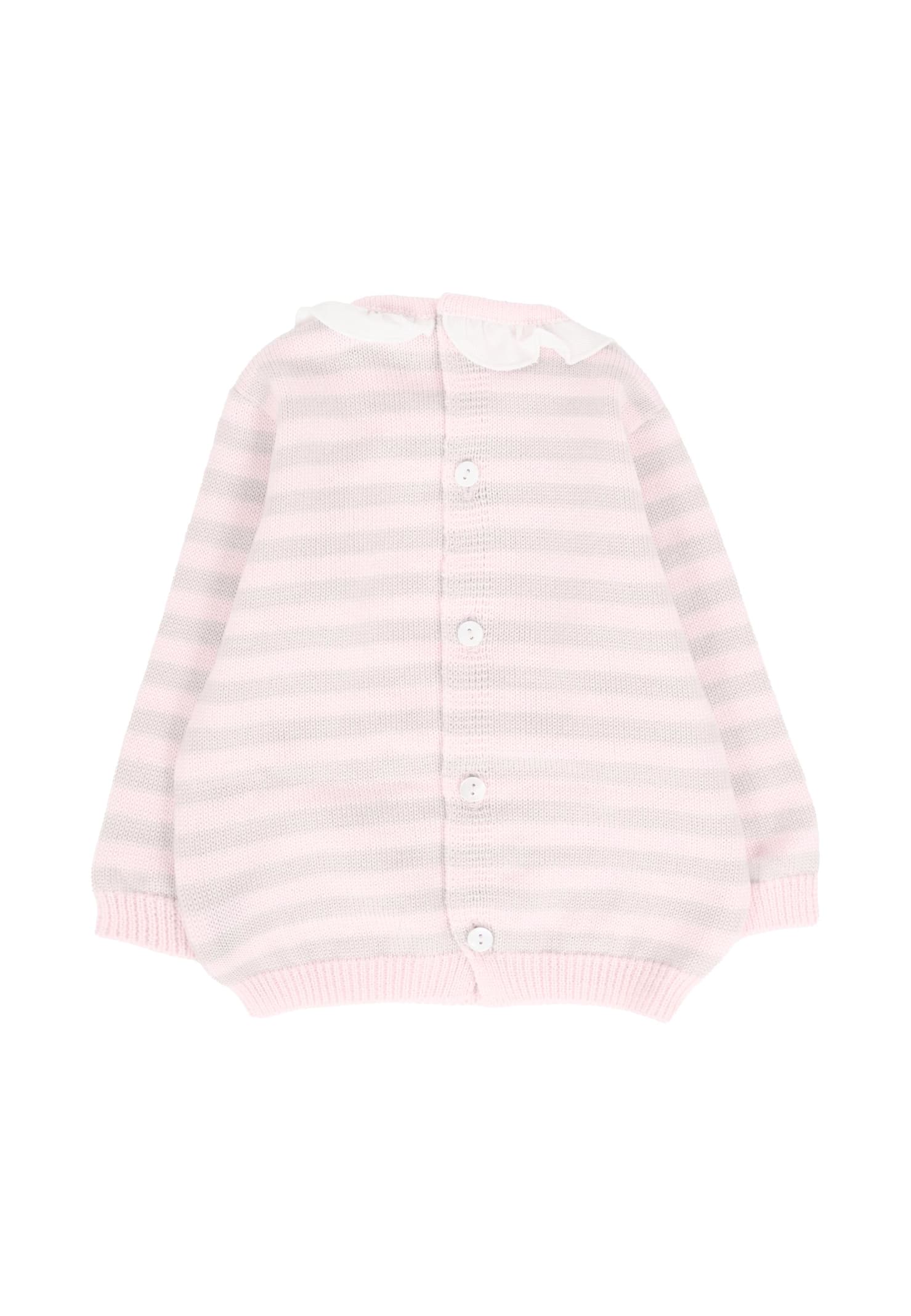 Little Bear Pink Sweater For Baby Girl In Multi