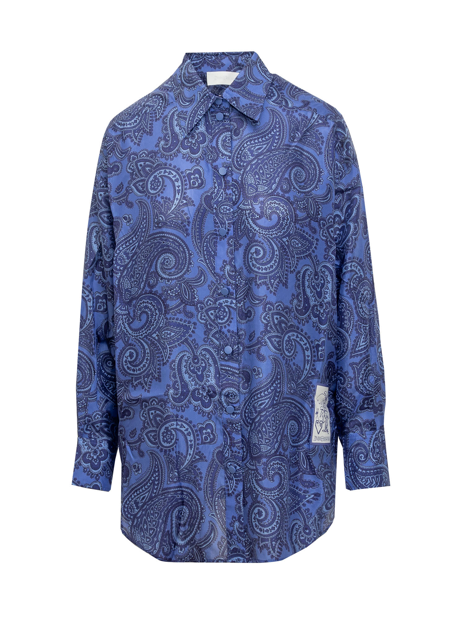 Silk Habotai Ottie Relaxed Blue Paisley Shirt