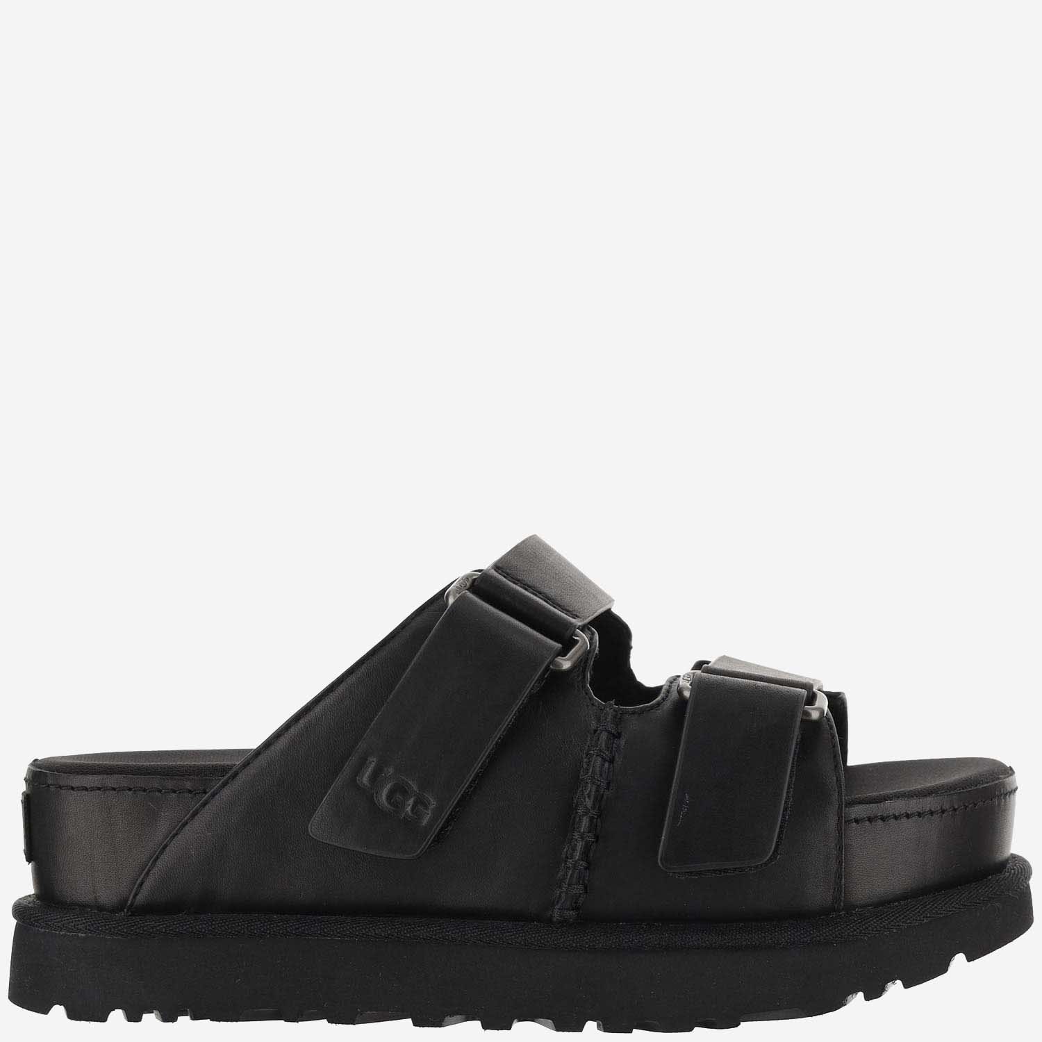 Shop Ugg Goldenstar Hi Leather Sandals In Black