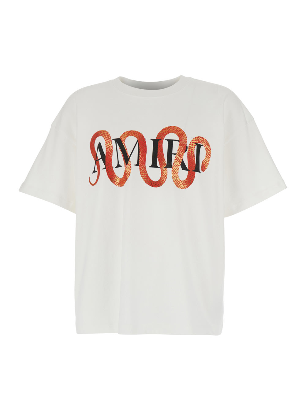 snake White Crewneck T-shirt With Maxi Logo Print On The Front In Cotton Man