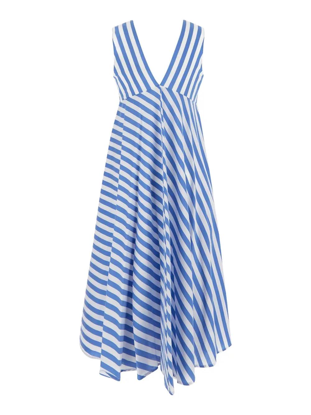 Shop Semicouture Striped Cotton Flared Dress In Gnawed Blue