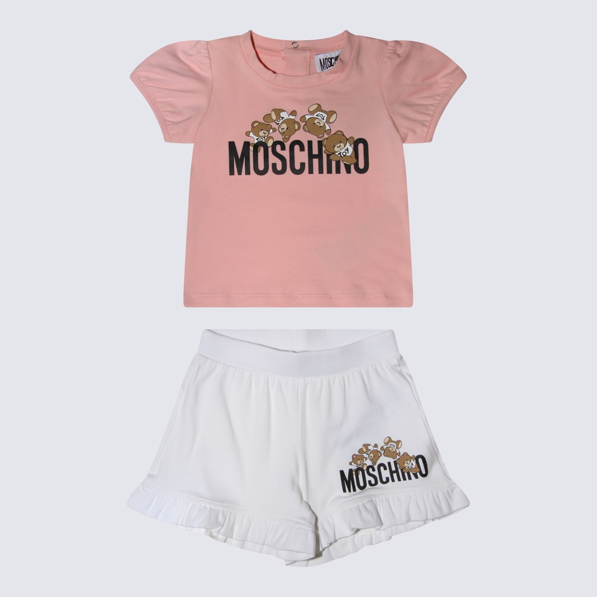 Shop Moschino Pink And White Cotton Jumpsuits In Sugar Rose
