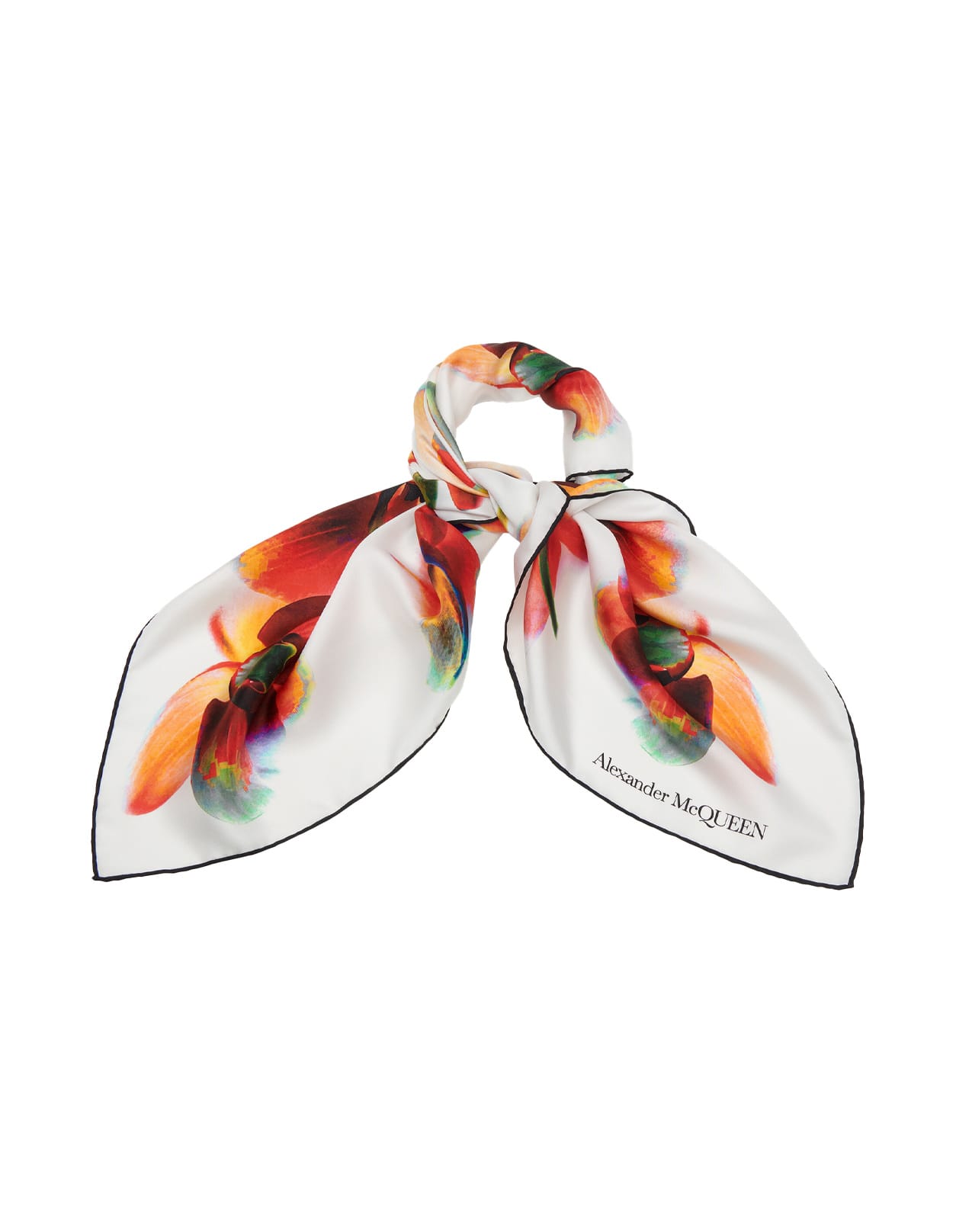 ALEXANDER MCQUEEN IVORY AND RED ORCHID SCARF
