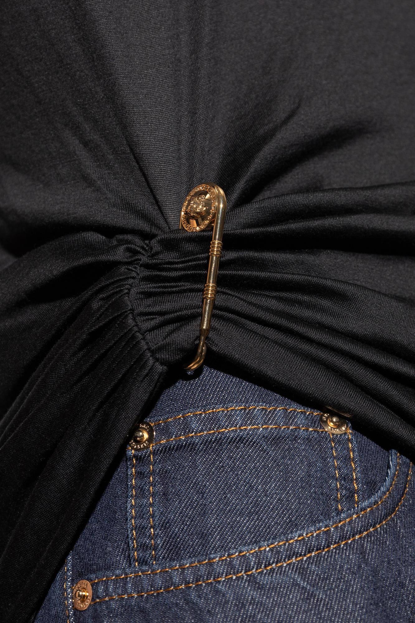 Versace T-shirt With Decorative Safety Pin In Black