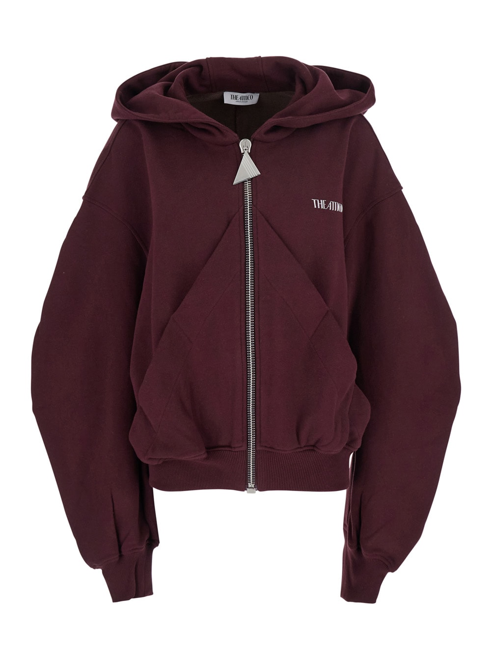 Bordeaux Cropped Sweatshirt With Fixed Hood And Logo Lettering On The Front In Cotton Woman