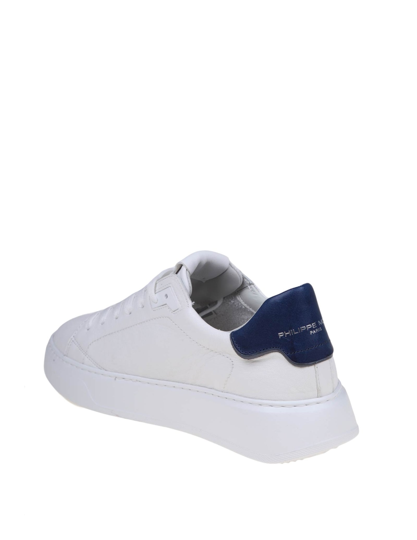 Shop Philippe Model Temple Sneakers In White/blue Leather