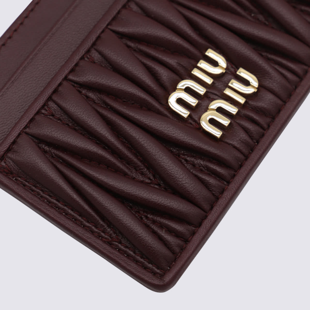 Miu Miu Bordeaux Leather Card Holder In Burgundy
