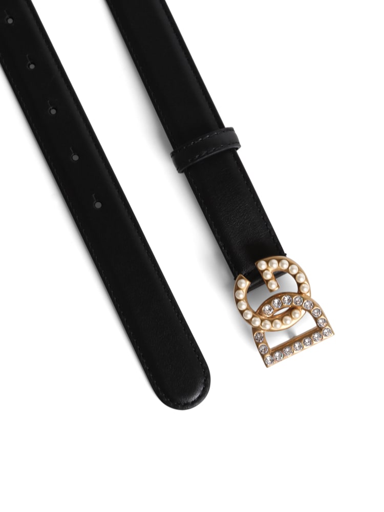 Shop Dolce & Gabbana Logo Belt With Shiny Buckle In Black