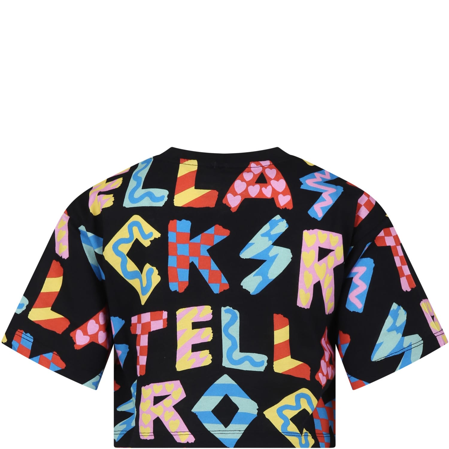 Shop Stella Mccartney Black T-shirt For Girl With All-over Multicolor Print