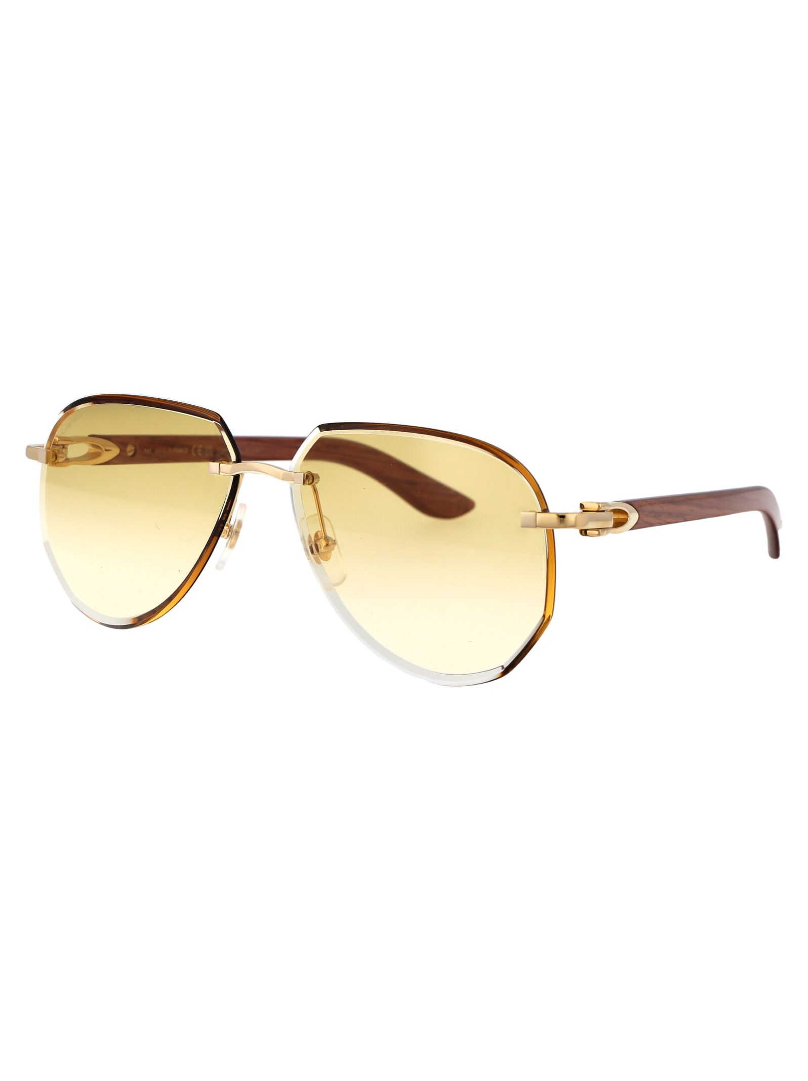 Shop Cartier Ct0440s Sunglasses In 004 Gold Brown Yellow
