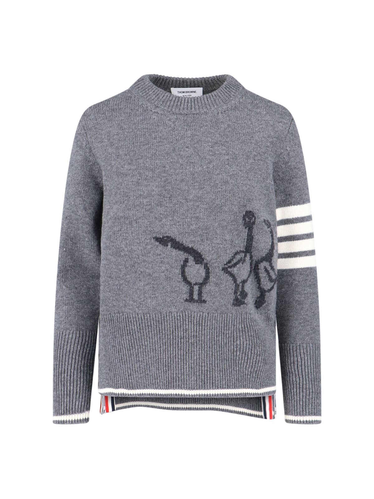 Thom Browne Crew Neck Sweater With Playful Goose Graphic In Gray