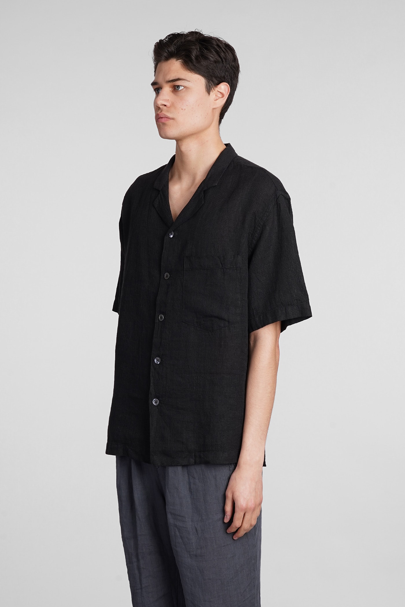 Shop Barena Venezia Bagolo Shirt In Black Linen
