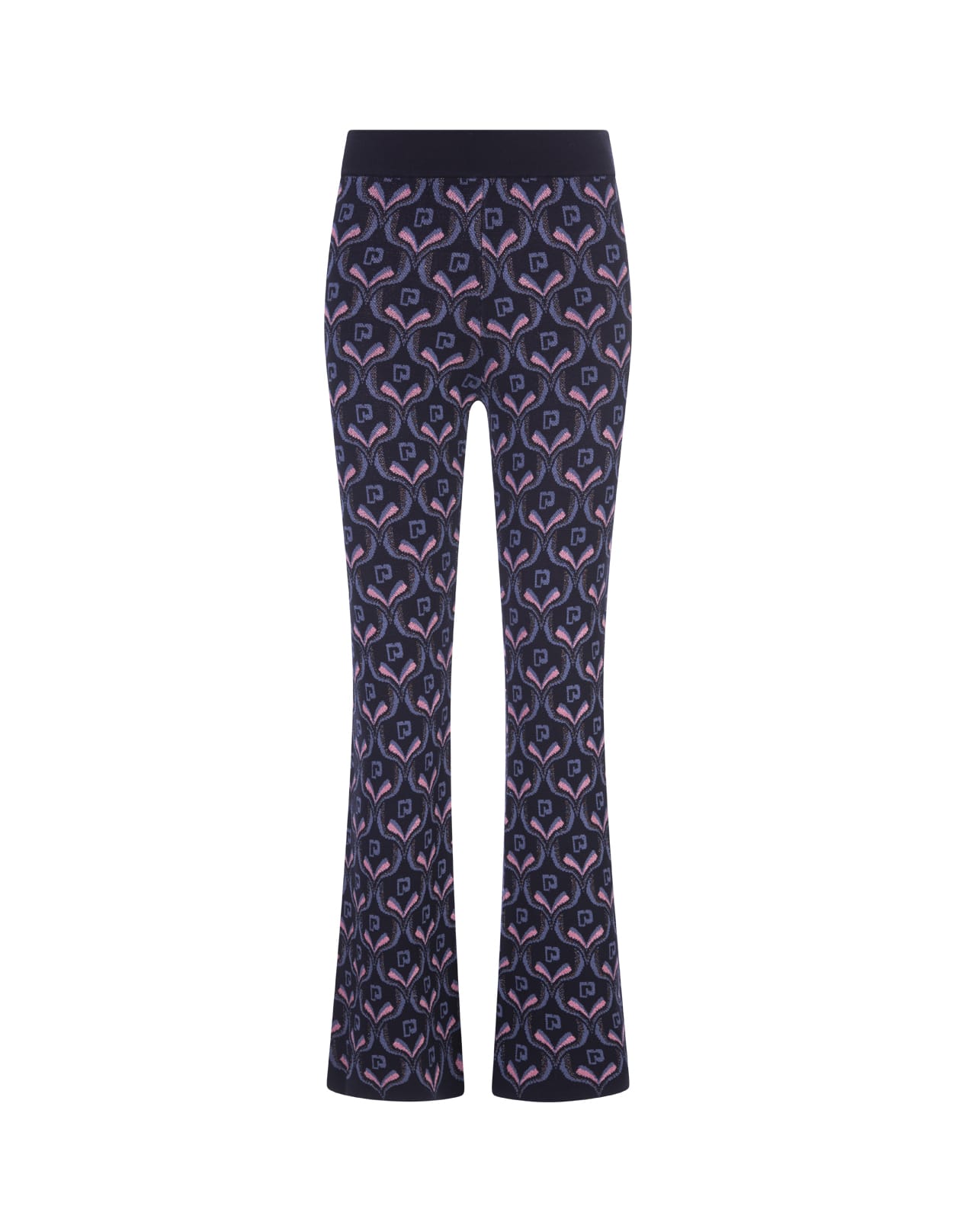 Paco Rabanne Navy Blue Jacquard Knit Flare Trousers