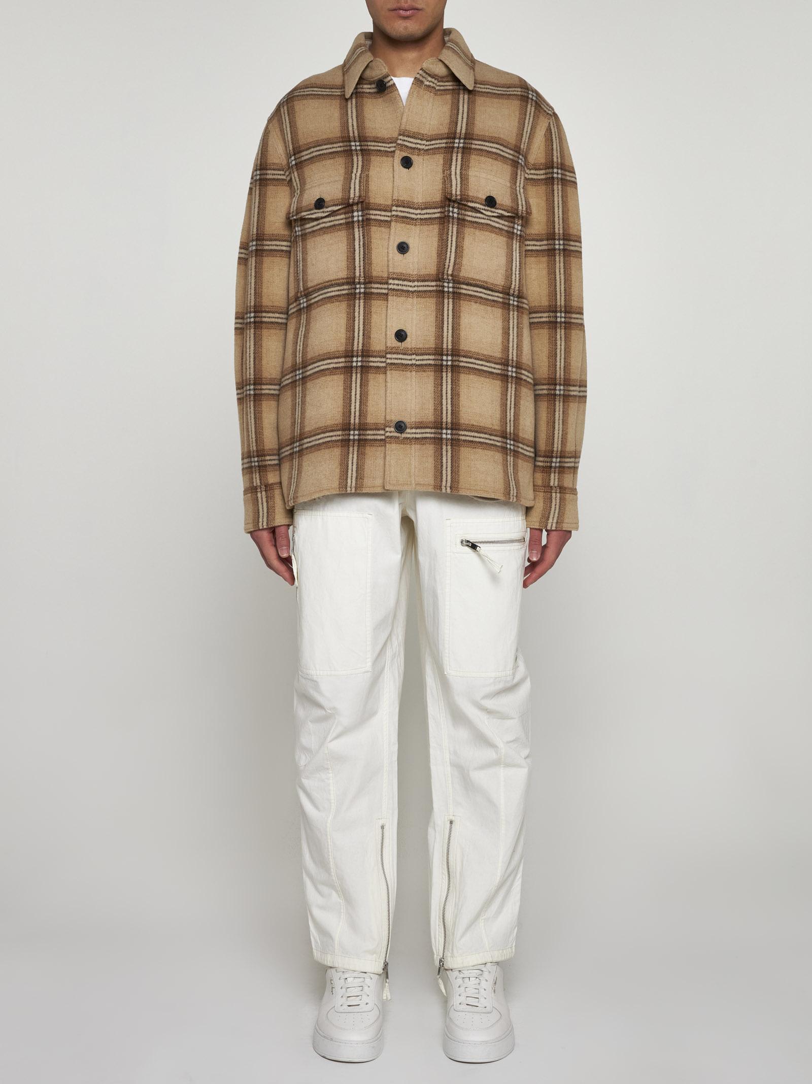 Shop Isabel Marant Kervon Check Wool-blend Overshirt In Brown/neutrals