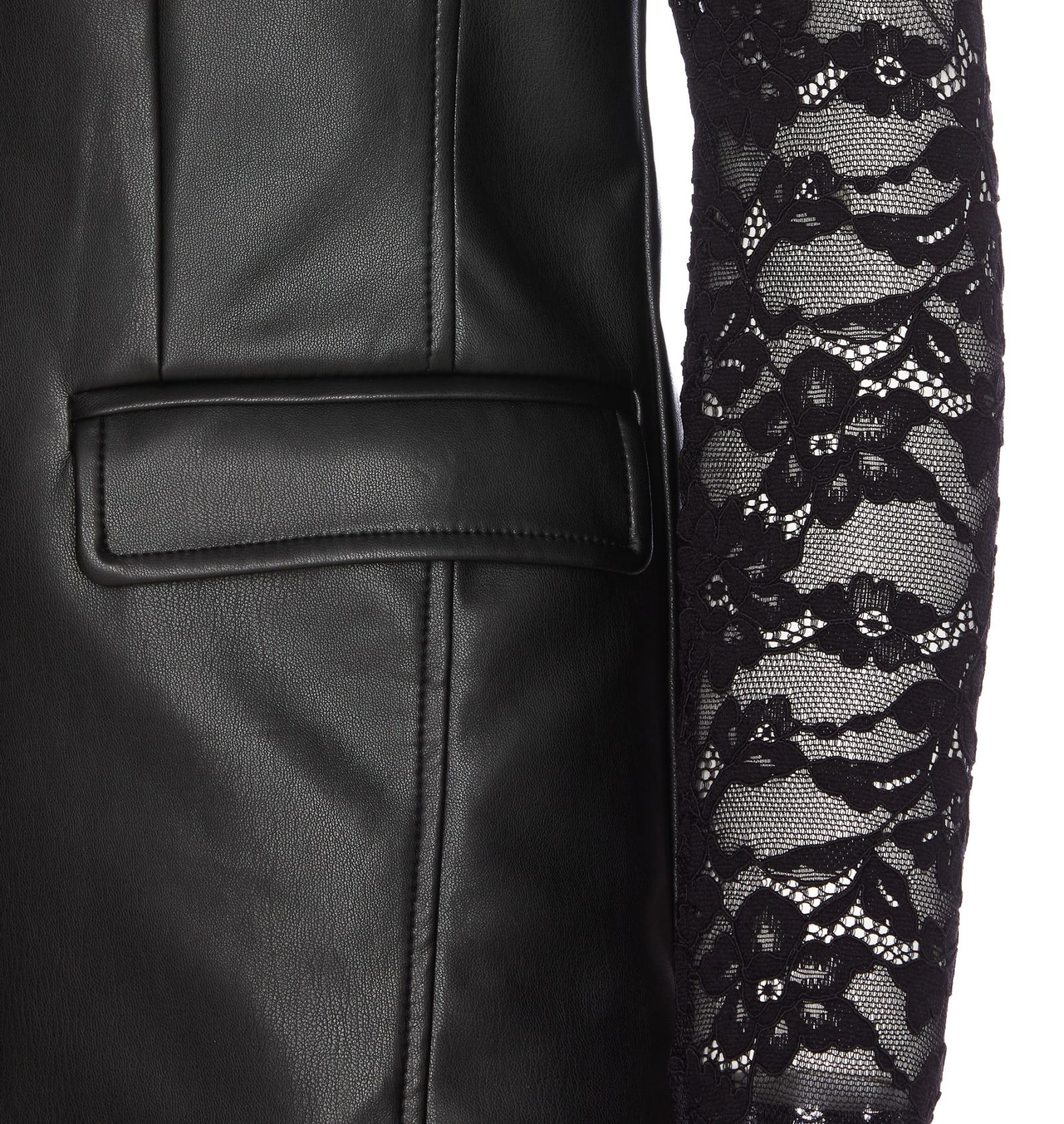 Shop Twinset Leather Effect Blazer With Lace In Nero