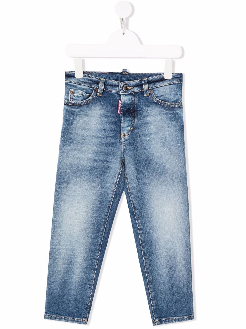 Dsquared2 Kids Straight Jeans In Medium Wash Denim With Logo Patch