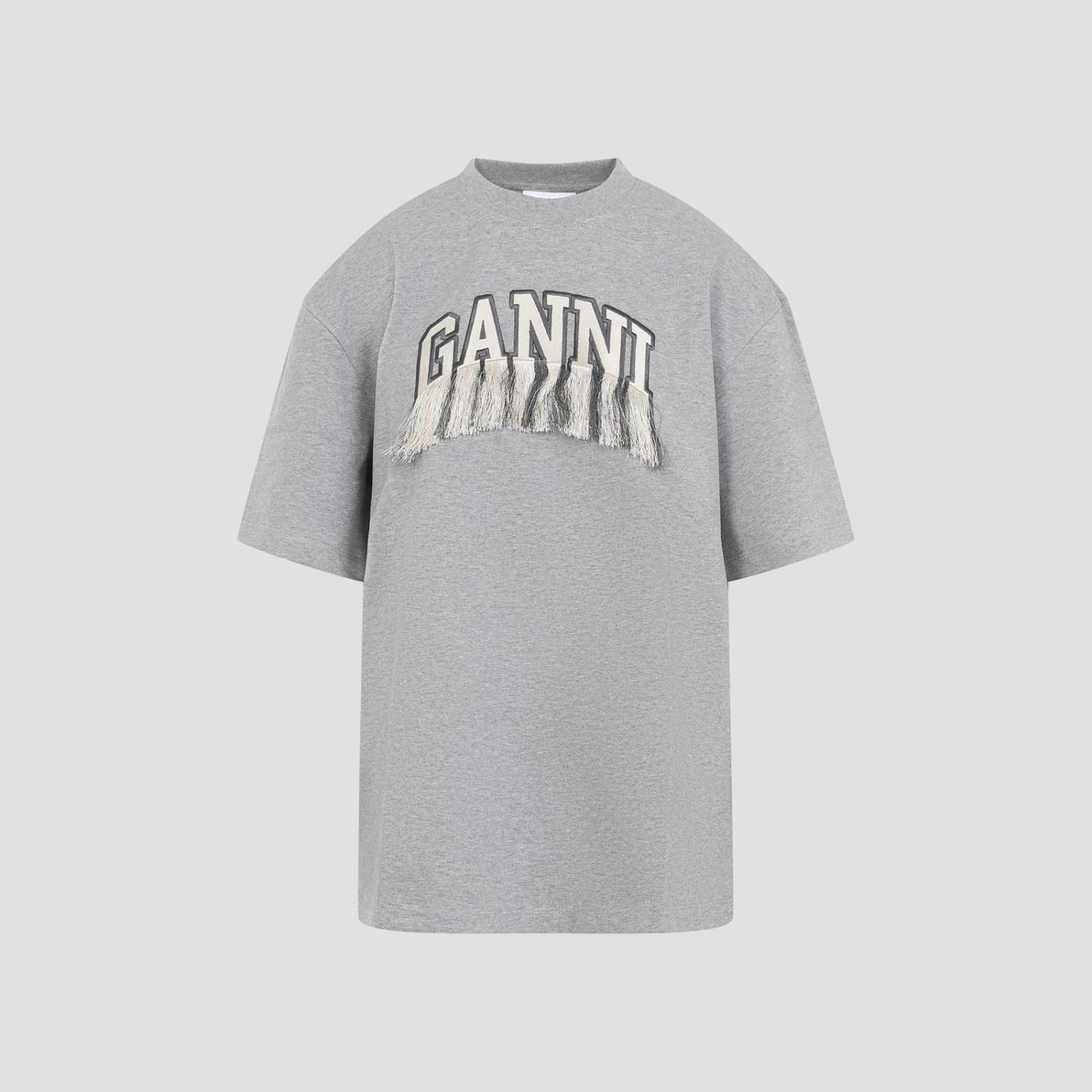 Shop Ganni Fringe T-shirt In Paloma Melange