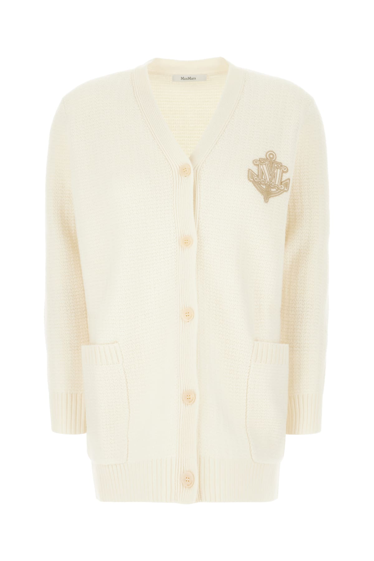 Max Mara Knit Cardigan With Ribbed Cuffs And Hem In Neutral