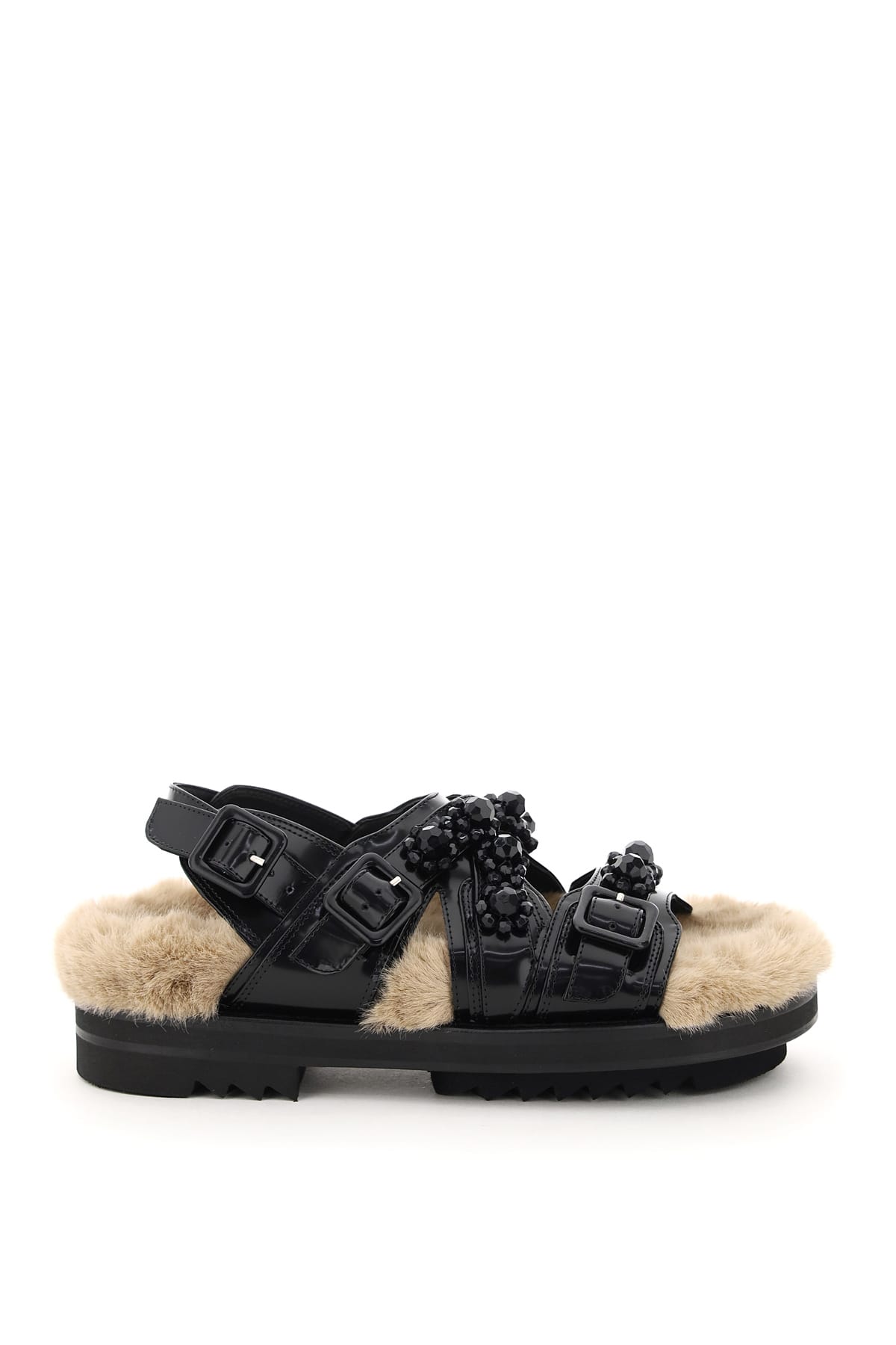Simone Rocha Embellished Sandals With Faux Fur