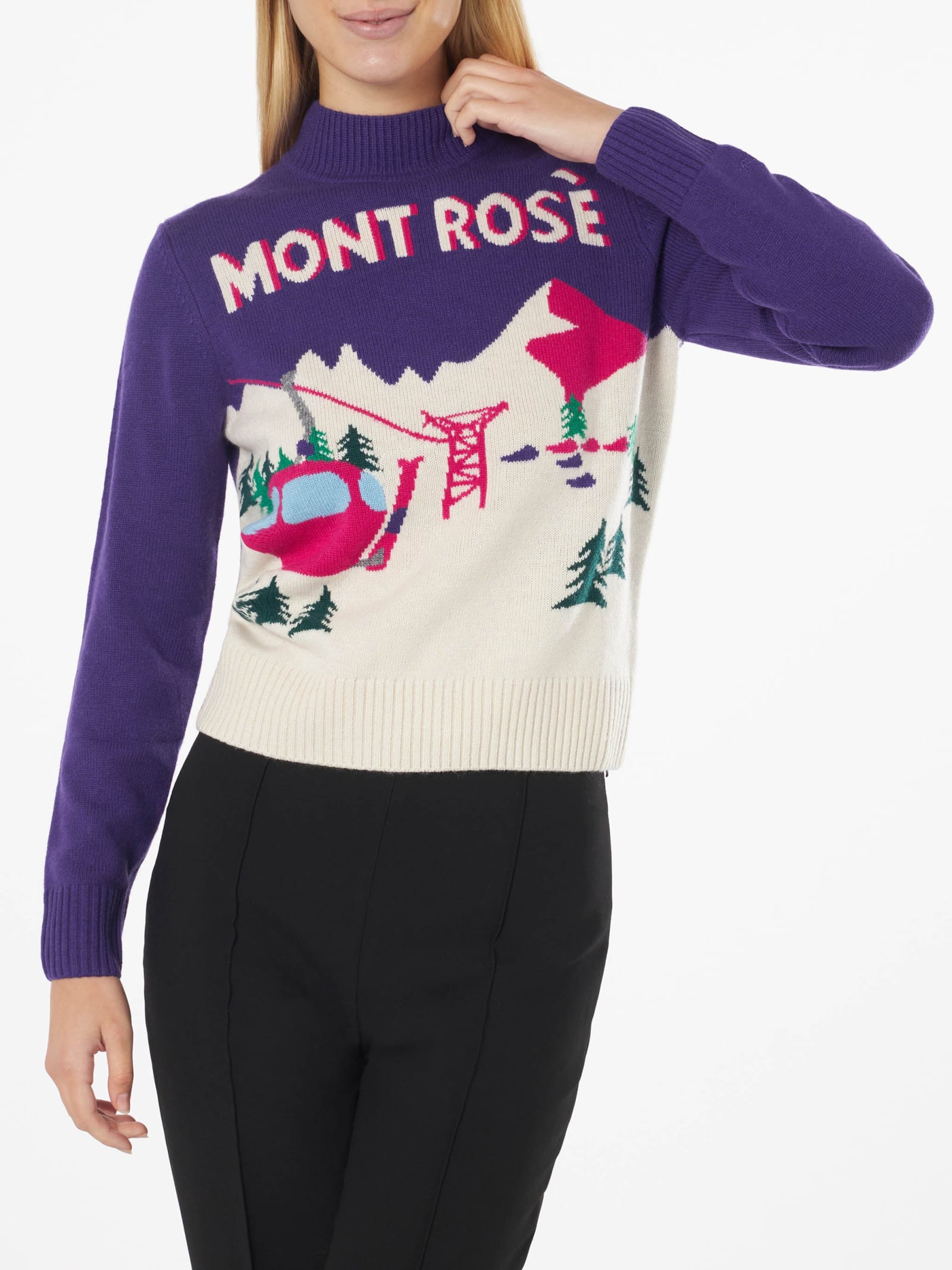 Shop Mc2 Saint Barth Woman Crewneck Sweater With Mont Rosè Postcard Print In Pink