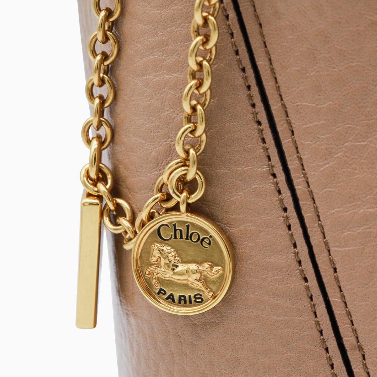 Chloé Beige Leather Spin Tote In Pink